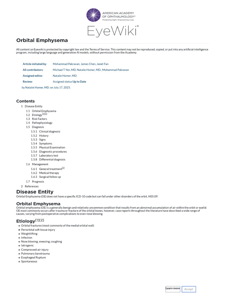 Orbital Emphysema - EyeWiki | PDF | Medical Specialties | Clinical Medicine