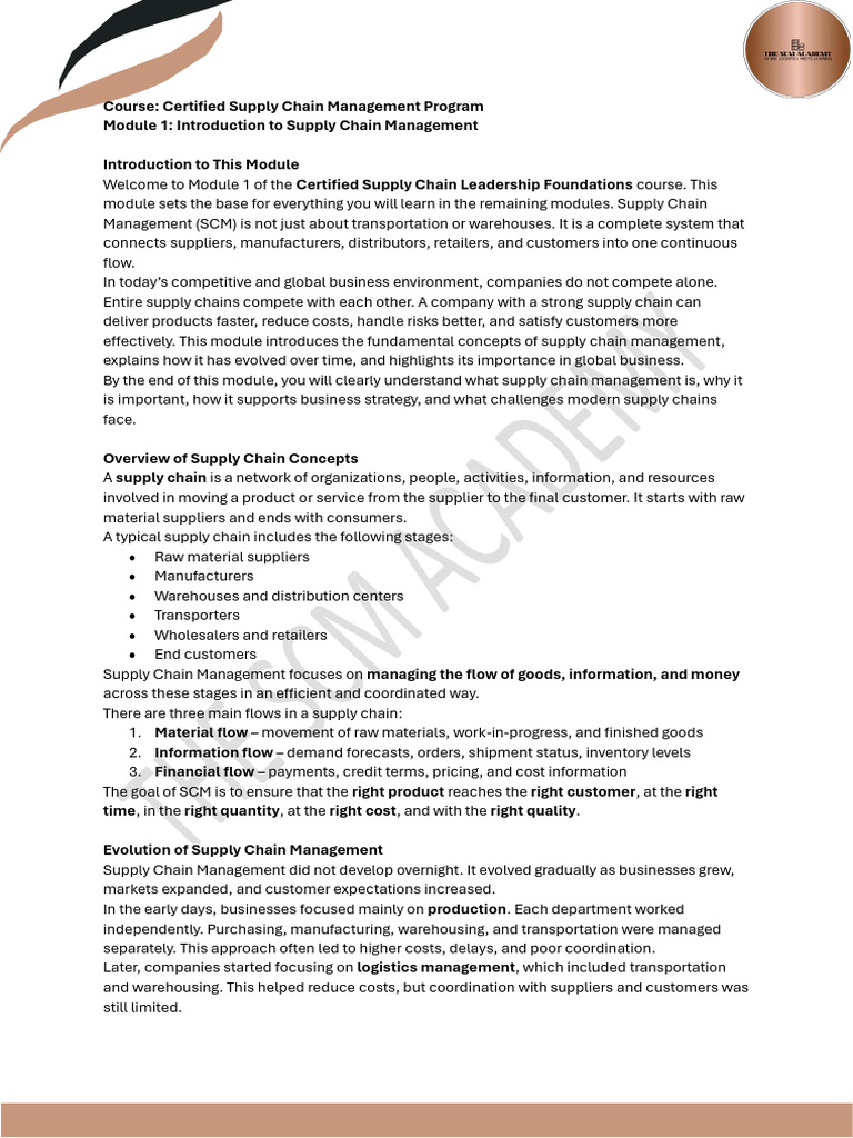 Module 1 - Introduction to Supply Chain Management | PDF | Supply Chain ...