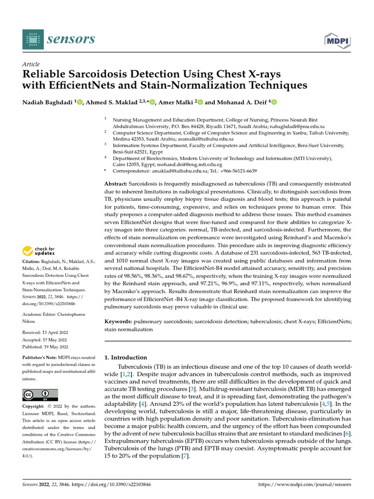 Reliable Sarcoidosis Detection Using Chest X-rays | PDF | Tuberculosis ...