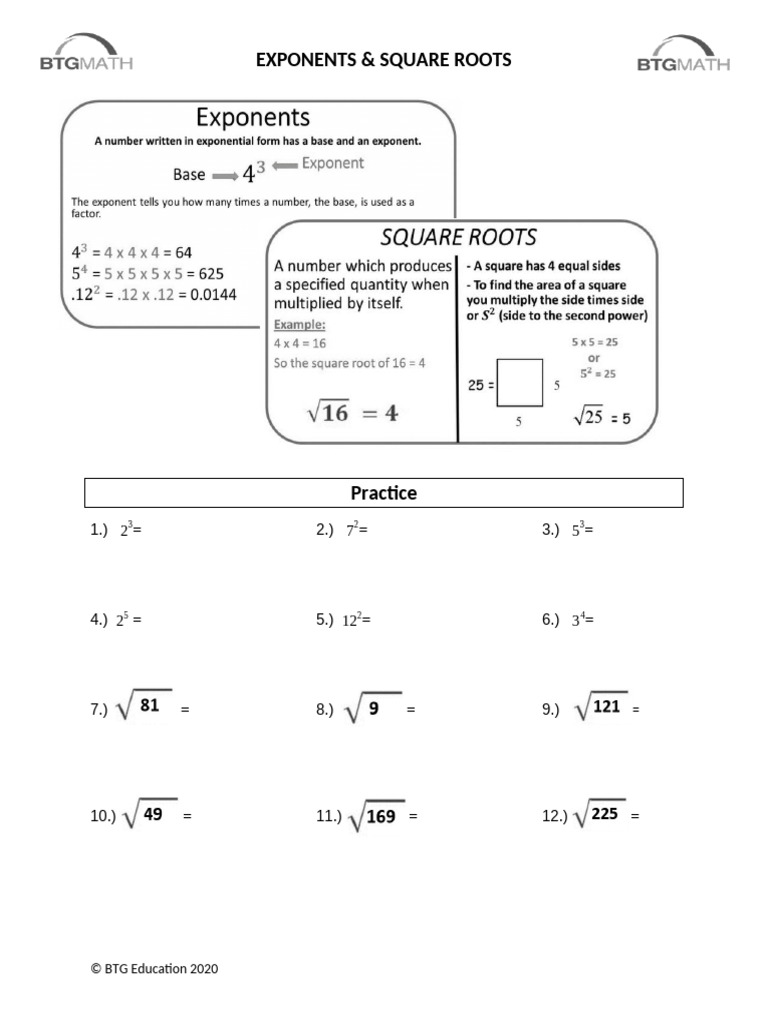 ExponentsandSquareRoots-1 | PDF