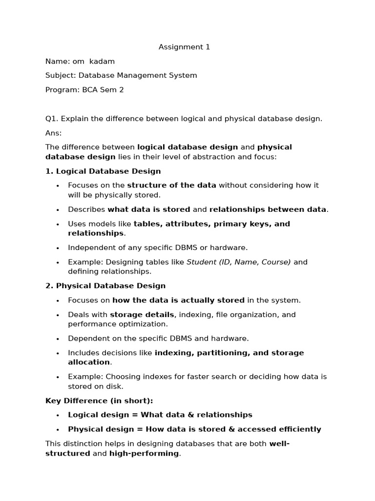 DBMS Assignment 1 Om | PDF | Databases | Database Design