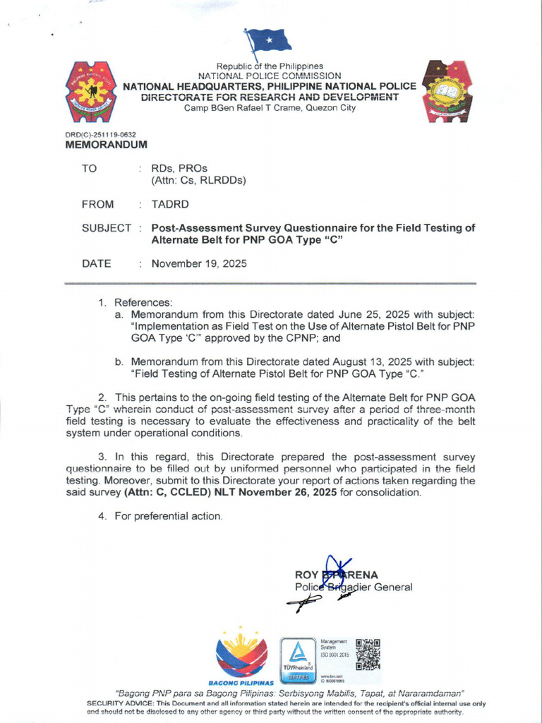 Post Assessment Survey Questionnaire for the Field Testing of Alternate ...