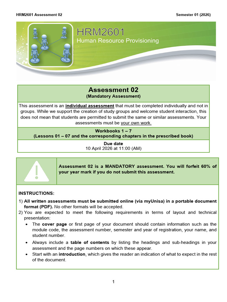 HRM2601 - Assignment 02 For Semester 1 | PDF
