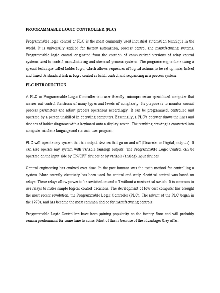 Programmable Logic Controllers An Overview of Their Evolution