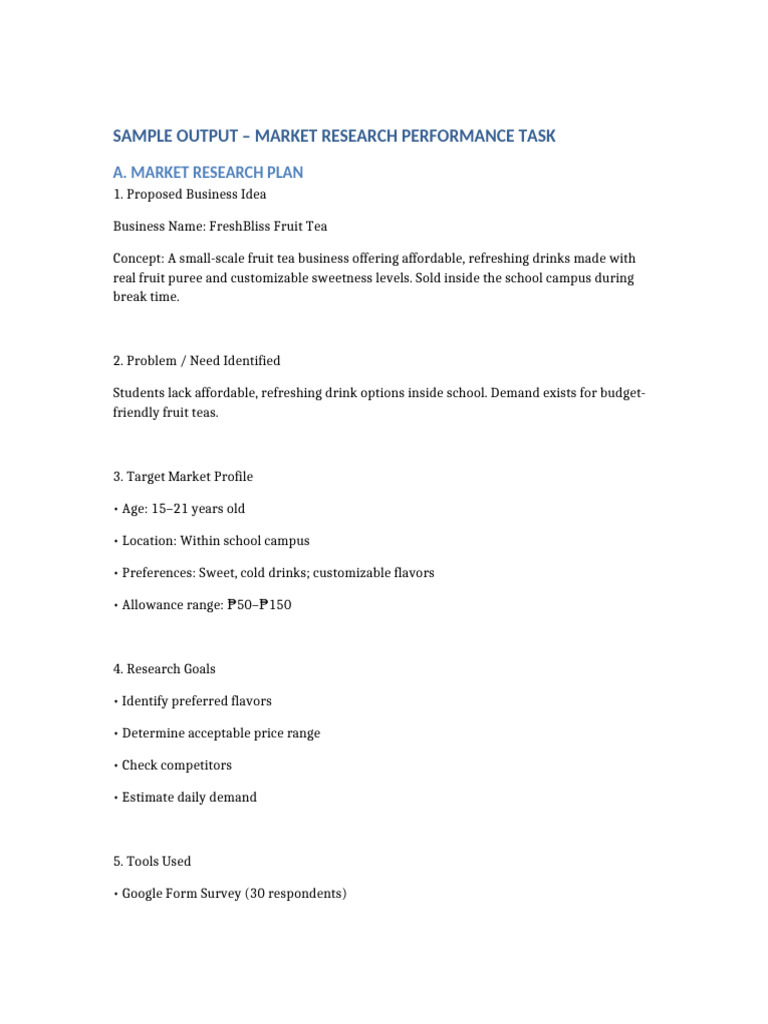 Sample Output Market Research Task (1) | PDF