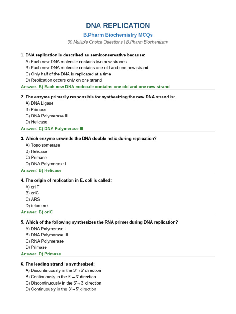 DNA Replication MCQs-1 | PDF | Dna Replication | Dna