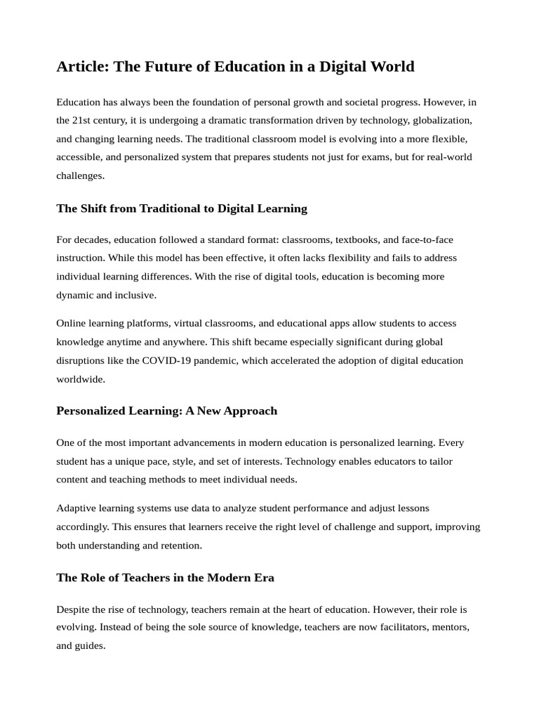 The Future of Education in a Digital World | PDF | Learning ...
