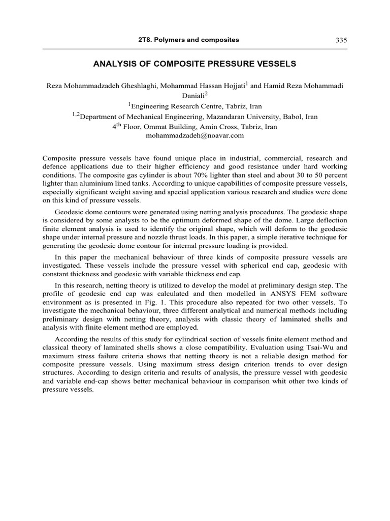 Analysis of Composite Pressure Vessels | PDF | Composite Material ...