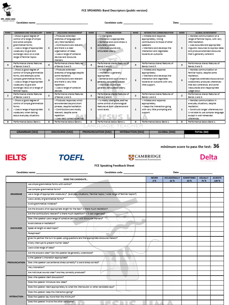 Plantilla FCE Speaking | PDF | Grammar | Communication