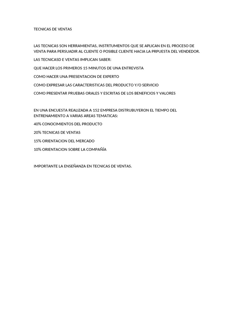 Tecnicas de Ventas | PDF