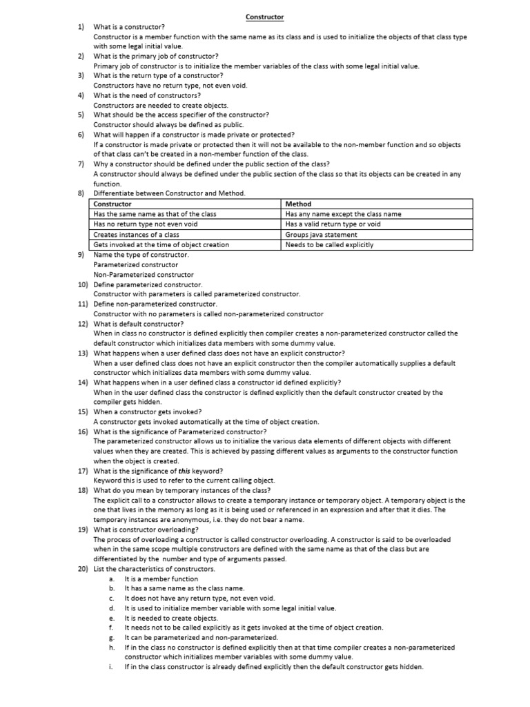 Class X Chapter 6 Constructors Notes | PDF | Constructor (Object ...