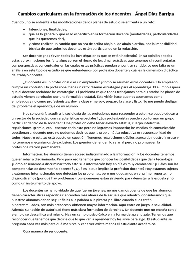 Cambios Curriculares en La Formación de Los Docentes | PDF | Plan de ...