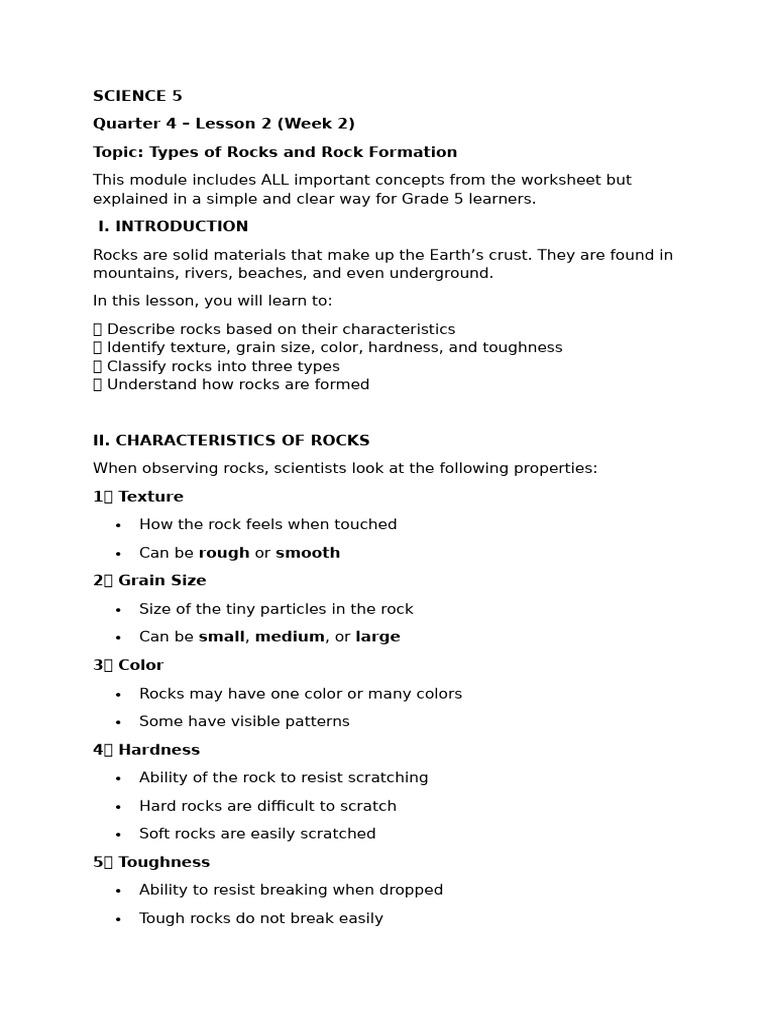 SCIENCE 5 Q4 W2 | PDF | Rock (Geology) | Sedimentary Rock