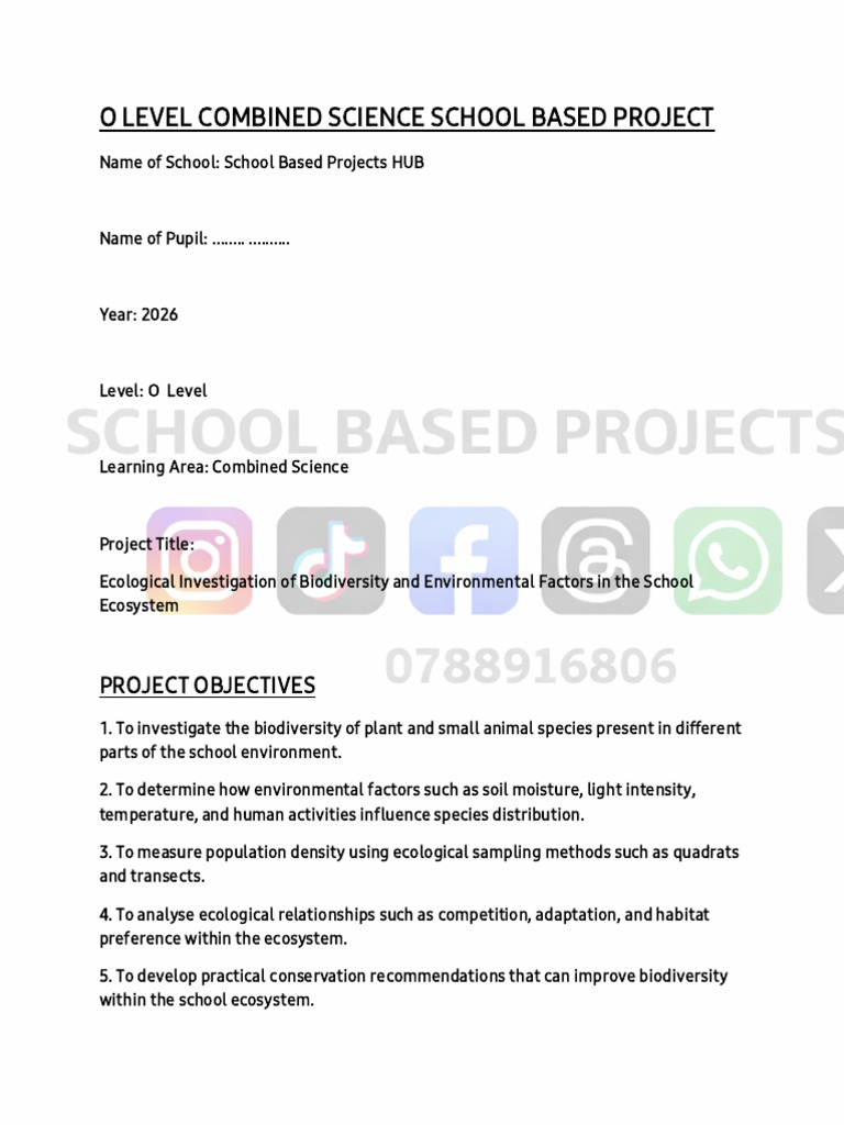 Combined Science O Level Sample PROJECT | PDF | Conservation Biology ...