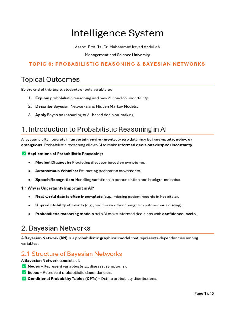 CAI20103-Notes-T06 | PDF | Bayesian Network | Artificial Intelligence