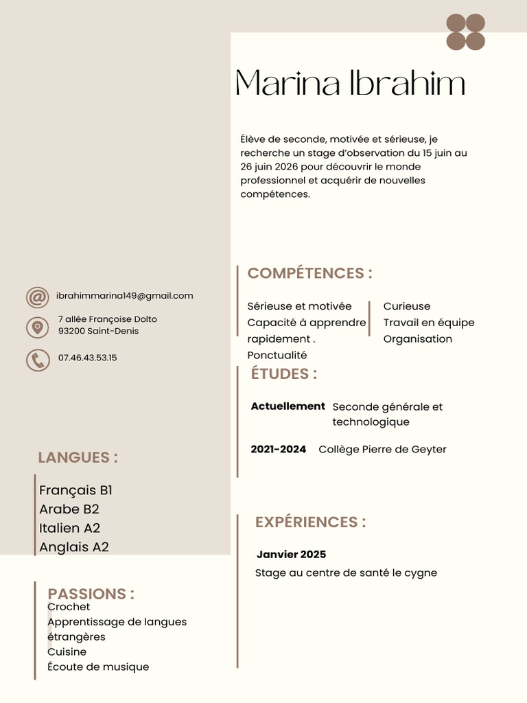Cv Simple Pour Étudiant en Recherche de Stage Beige_20260419_144947 ...