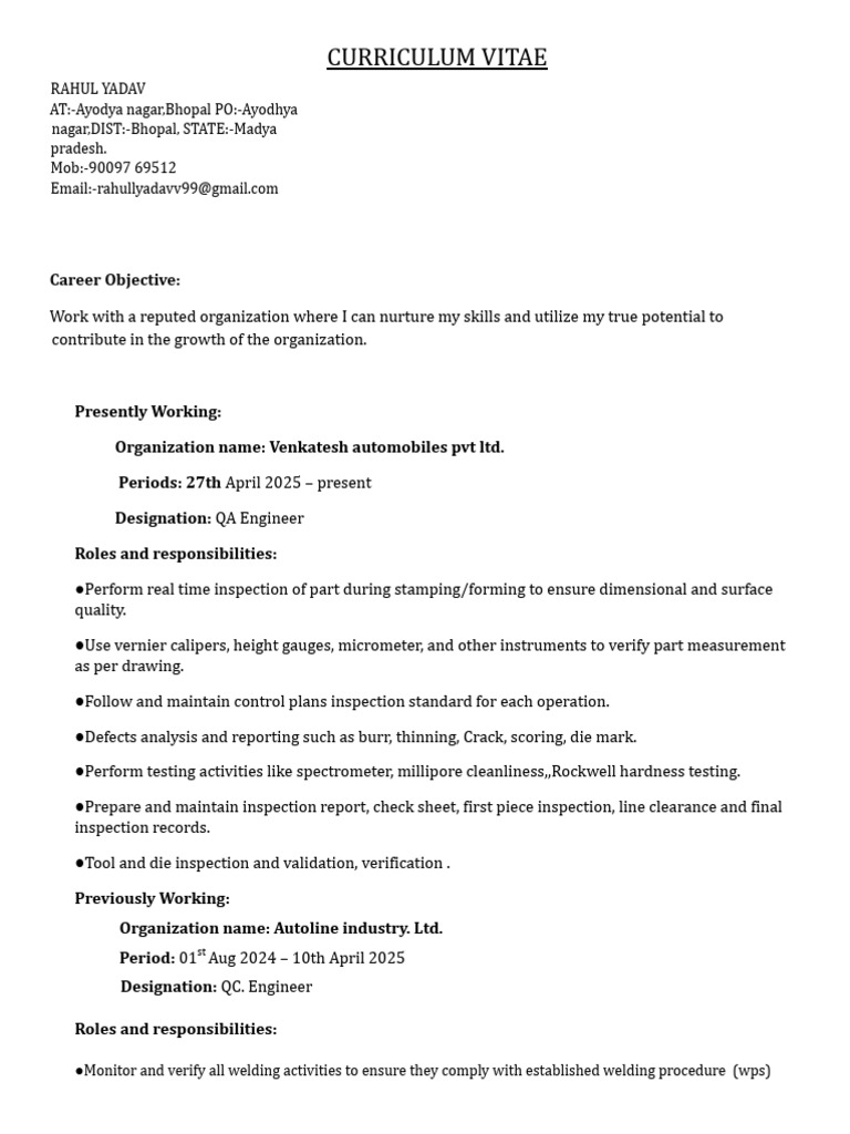 Copy of Rahul CV Word.pdf 2025 | PDF | Welding | Construction