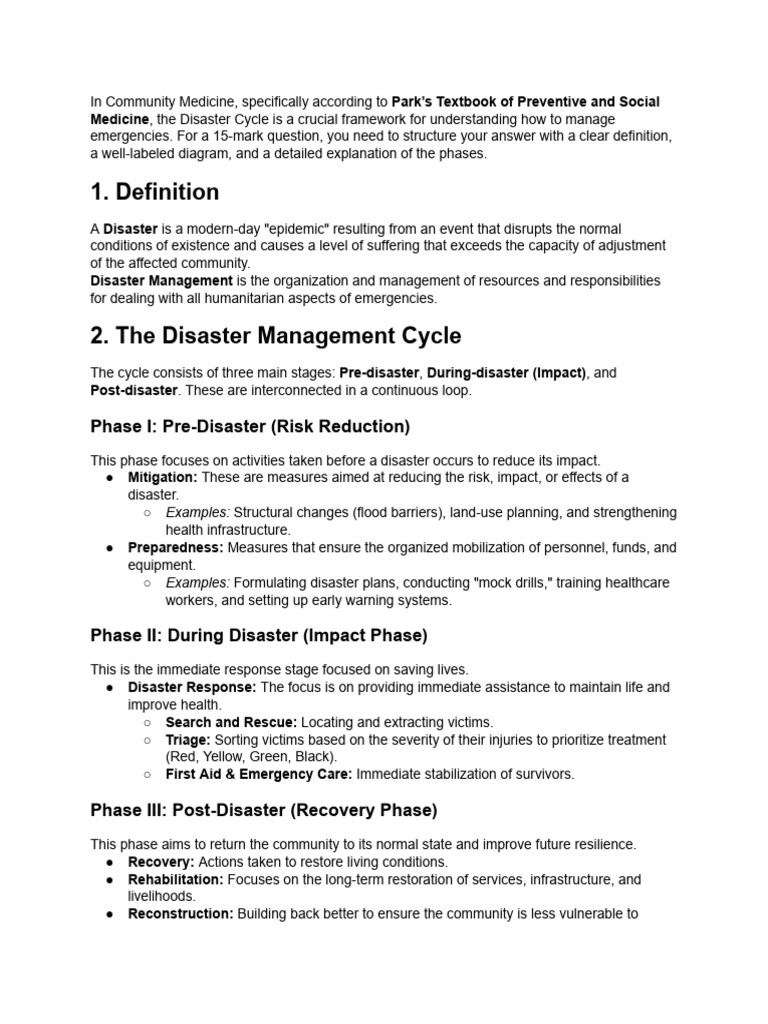 Disaster Cycle for Community Medicine From k Park ... | PDF | Emergency ...