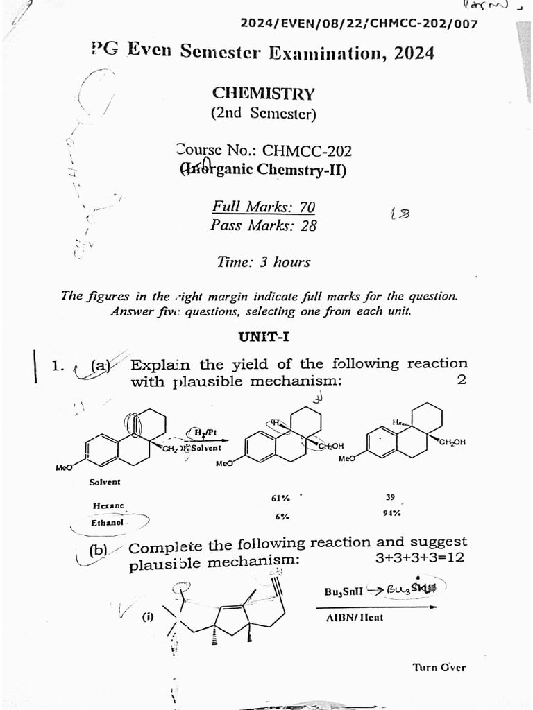 organic pyq 2nd sem msc | PDF | Chemical Reactions | Photochemistry