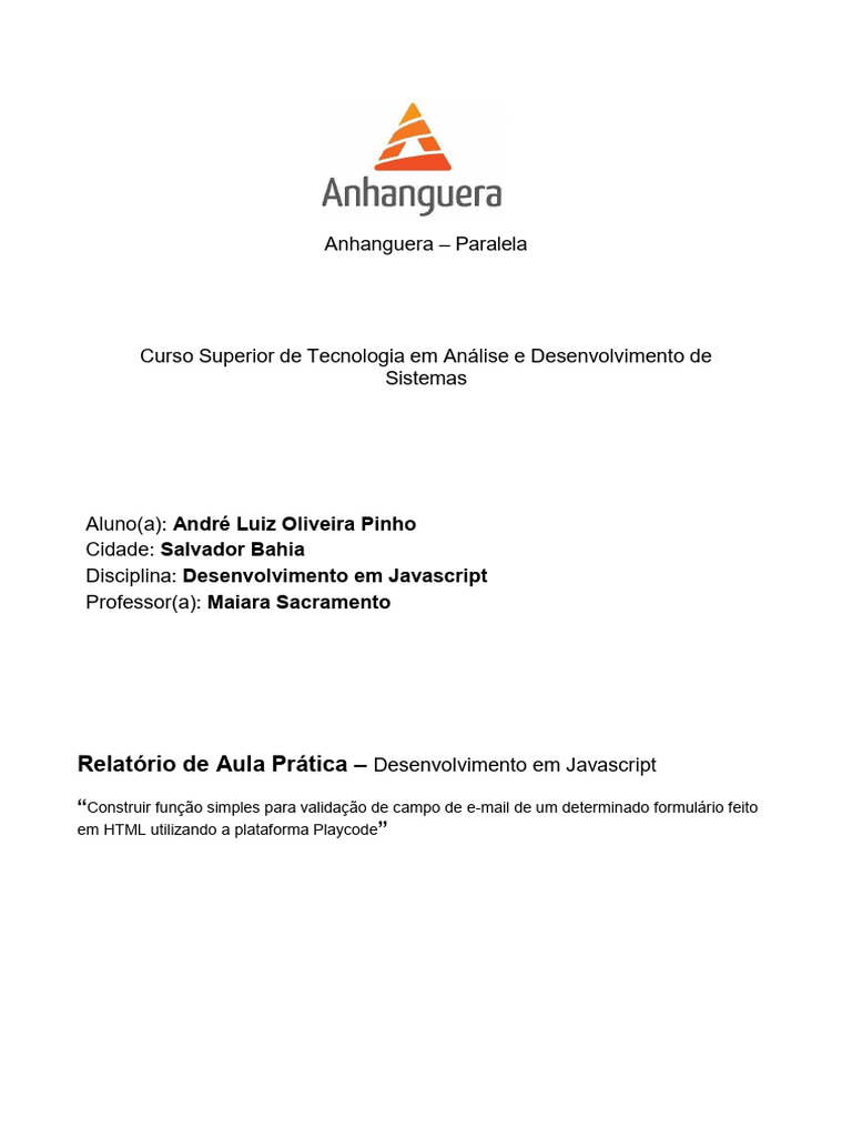 Relatório de Aula Prática – Desenvolvimento Em Javascript | PDF ...