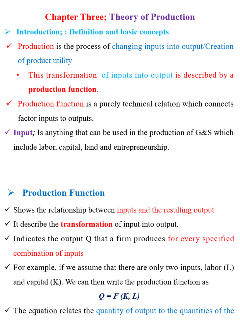 Chapter 3 Theory of Production | PDF | Production Function | Factors Of ...