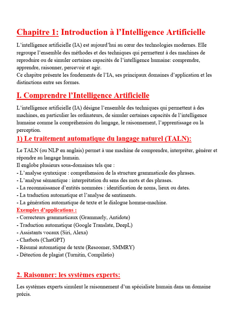Chapitre1 Introduction IA | PDF | Intelligence artificielle ...