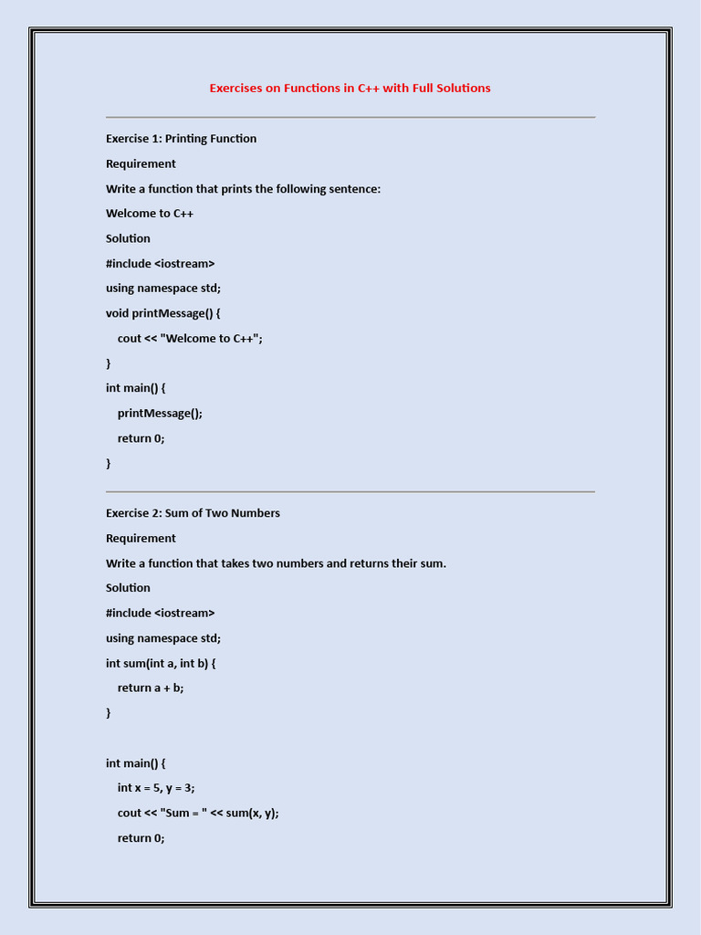 Exercises on Functions in C | PDF | Computer Programming | C++