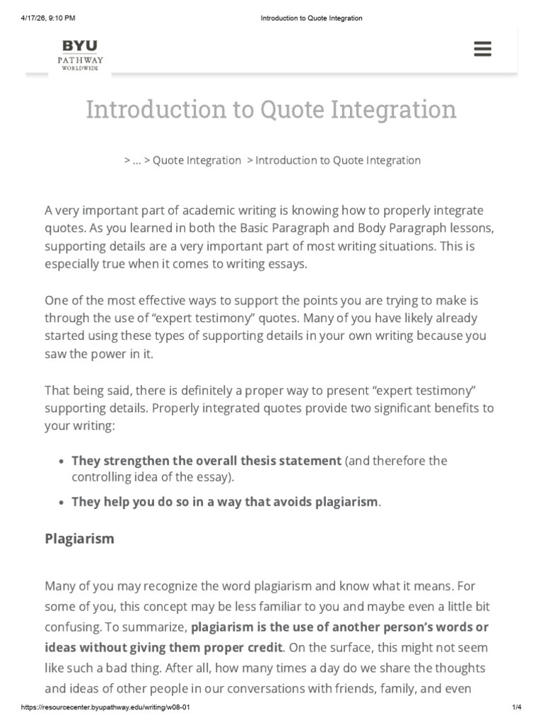 Introduction to Quote Integration | PDF | Plagiarism | Essays
