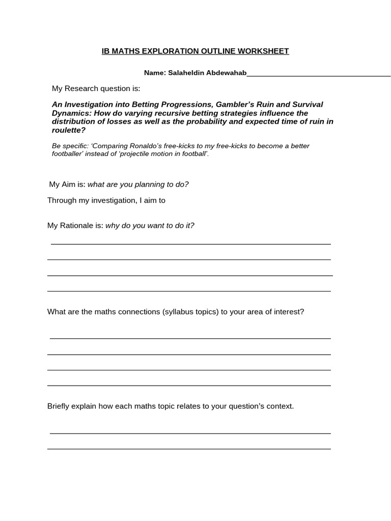 Maths IA Outline Worksheet | PDF