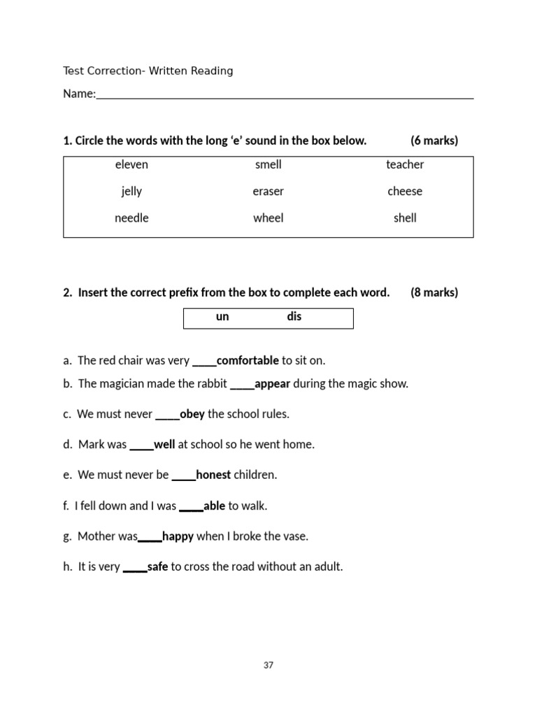 Test Correction- Written Reading | PDF | Linguistics