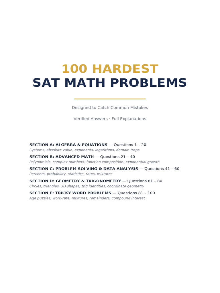 SAT 100 Hardest Math Problems | PDF | Equations | Mathematics