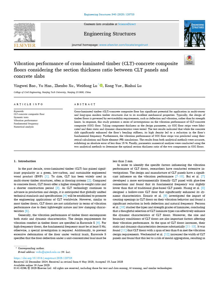 Vibration Performance of Cross-laminated Timber (CLT)-Concrete ...