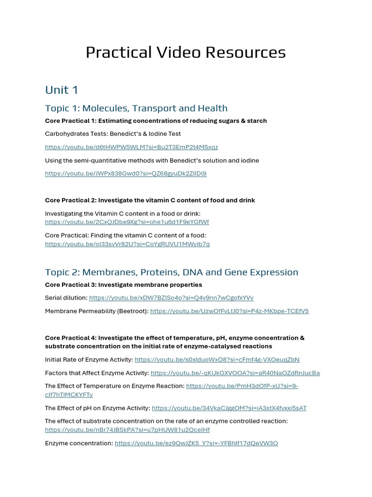 Practical Video Resources (1) | PDF | Enzyme | Breathing