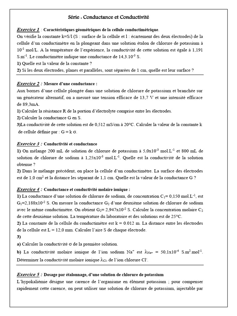 Serie4 Conduction Solution 1BAC | PDF | Conductivité électrique | Ion