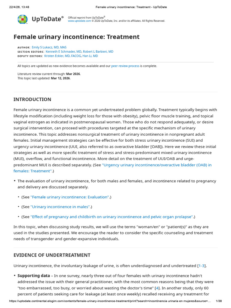 Female Urinary Incontinence_ Treatment - UpToDate | PDF | Urinary ...