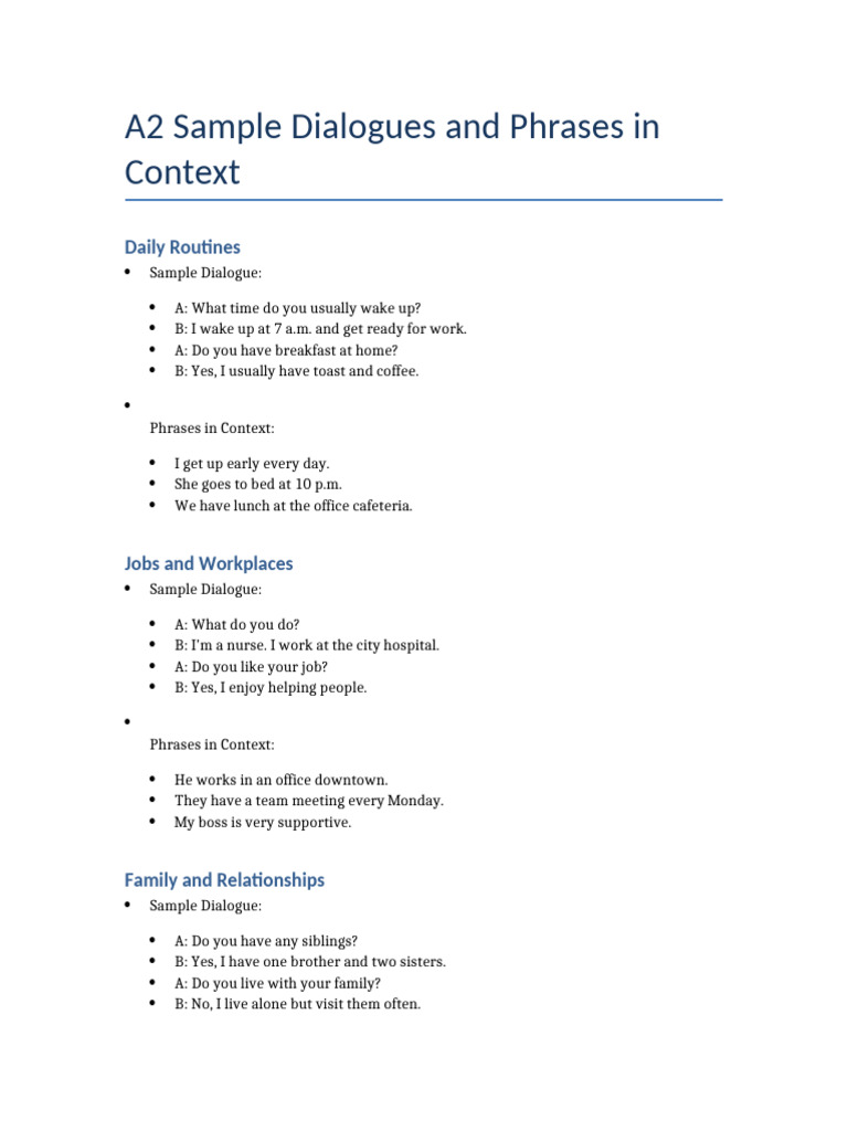 A2 Sample Dialogues and Phrases | PDF | Lunch