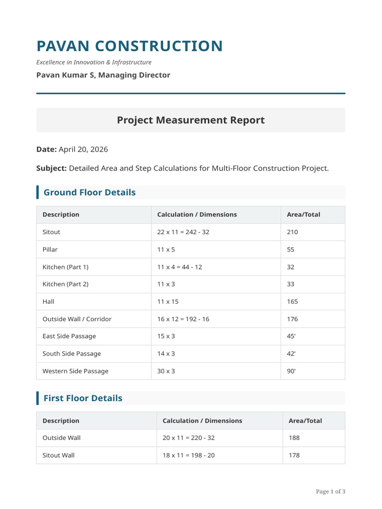 Pavan Construction Project Measurements 260420 122125 | PDF