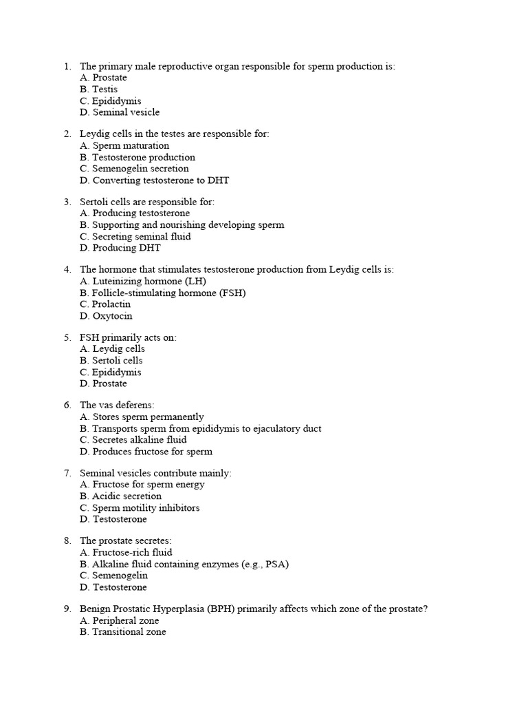 Trial Questions- Male Reproductive System | PDF | Testicle | Prostate
