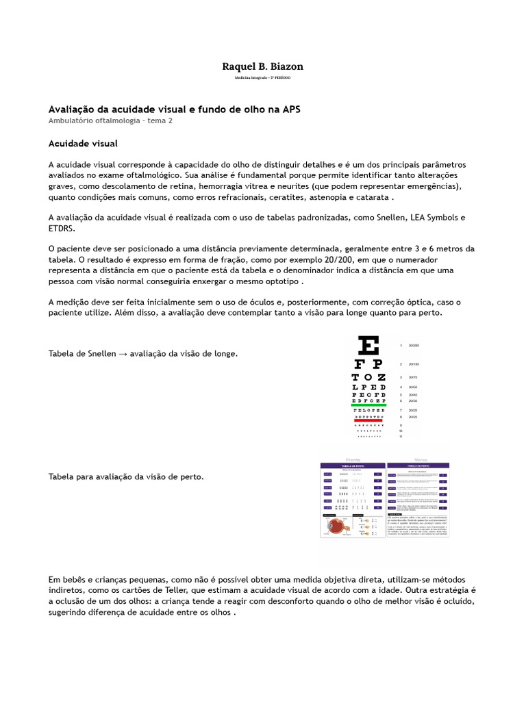 Avaliação Da Acuidade Visual e Fundo de Olho Na APS - Oftalmologia ...