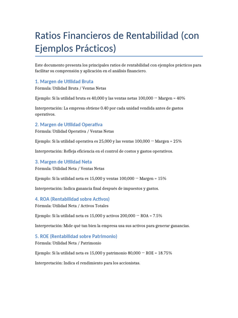 Ratios Rentabilidad Con Ejemplos | PDF
