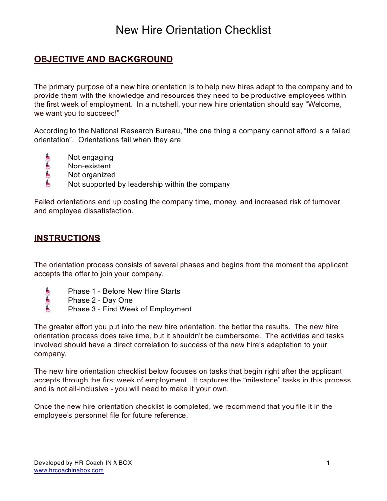 New Hire Orientation Checklist | PDF | Mentorship | Payroll