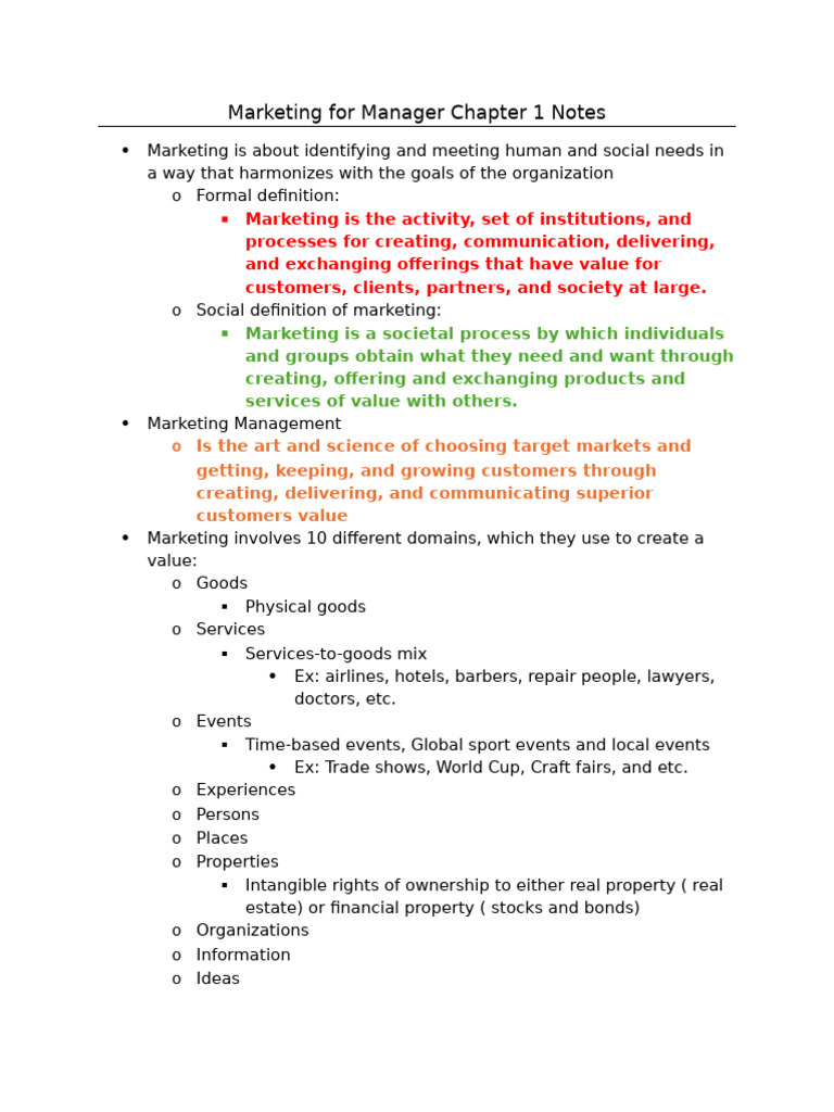 Chapter 1 Notes-Pearson Book | PDF | Marketing | Market (Economics)