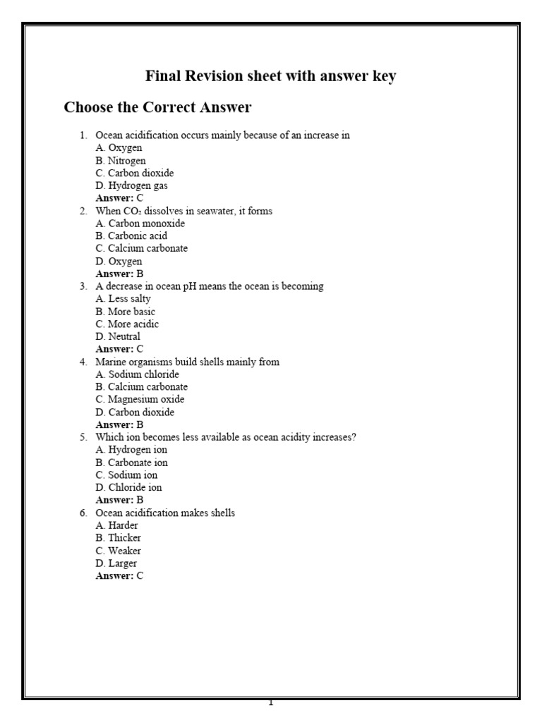 Final Revision Sheet With Answer KeyCz9V7 | PDF | Redox | Chemical ...