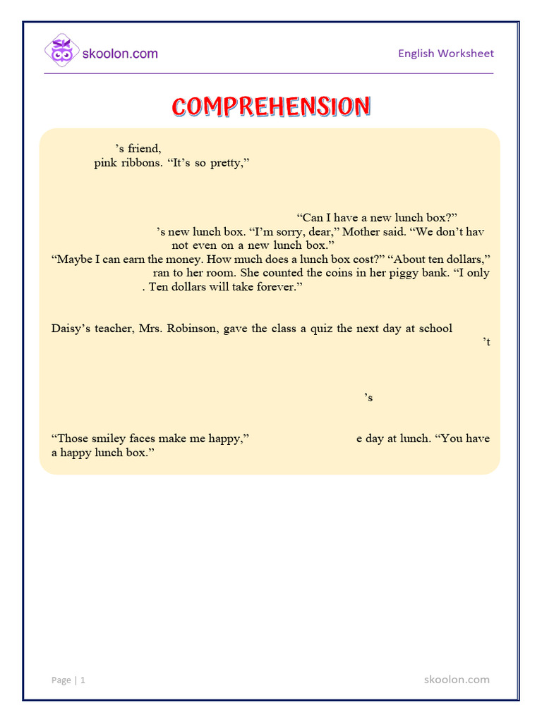 G3-English-Comprehension-Lunch-Box-534 | PDF