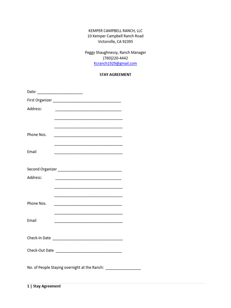 Blank Agreement With Quote for Stay2 Nights | PDF | Fee | Justice