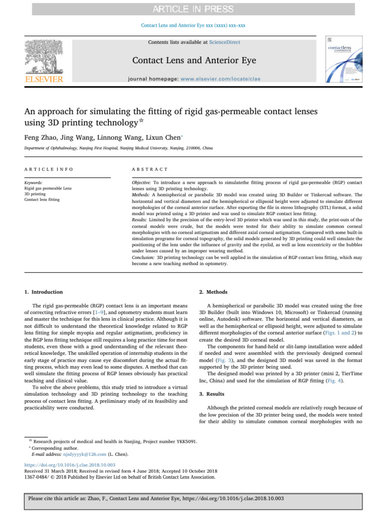 Approach for Simulating Fitting Rigid Gas | PDF | Contact Lens | Cornea