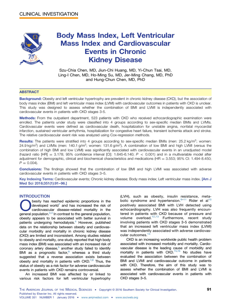Body Mass Index, Left Ventricular Mass Index and C | PDF | Chronic ...