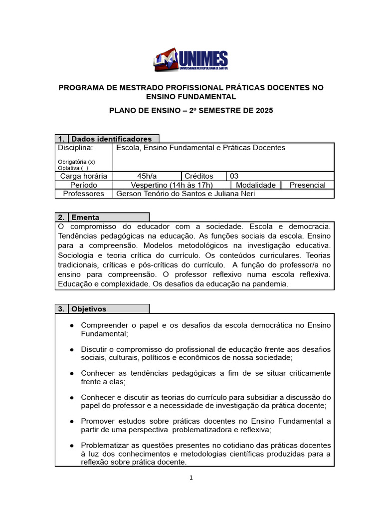 PLANO - DE - ENSINO - FINAL - Escola, Ensino Fundamental e Práticas ...