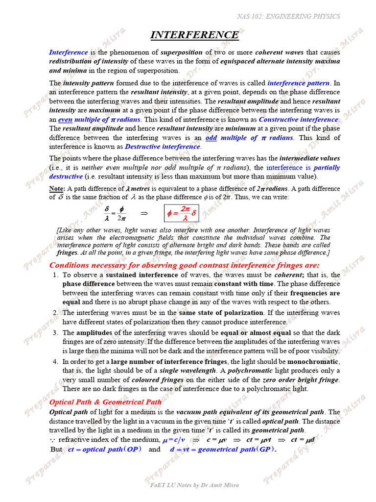 Interference - LU (1) Physics | PDF | Waves | Light