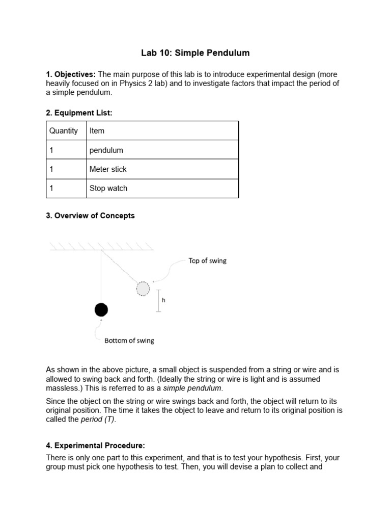 Lab 10 - Simple Pendulum | PDF | Pendulum | Mass